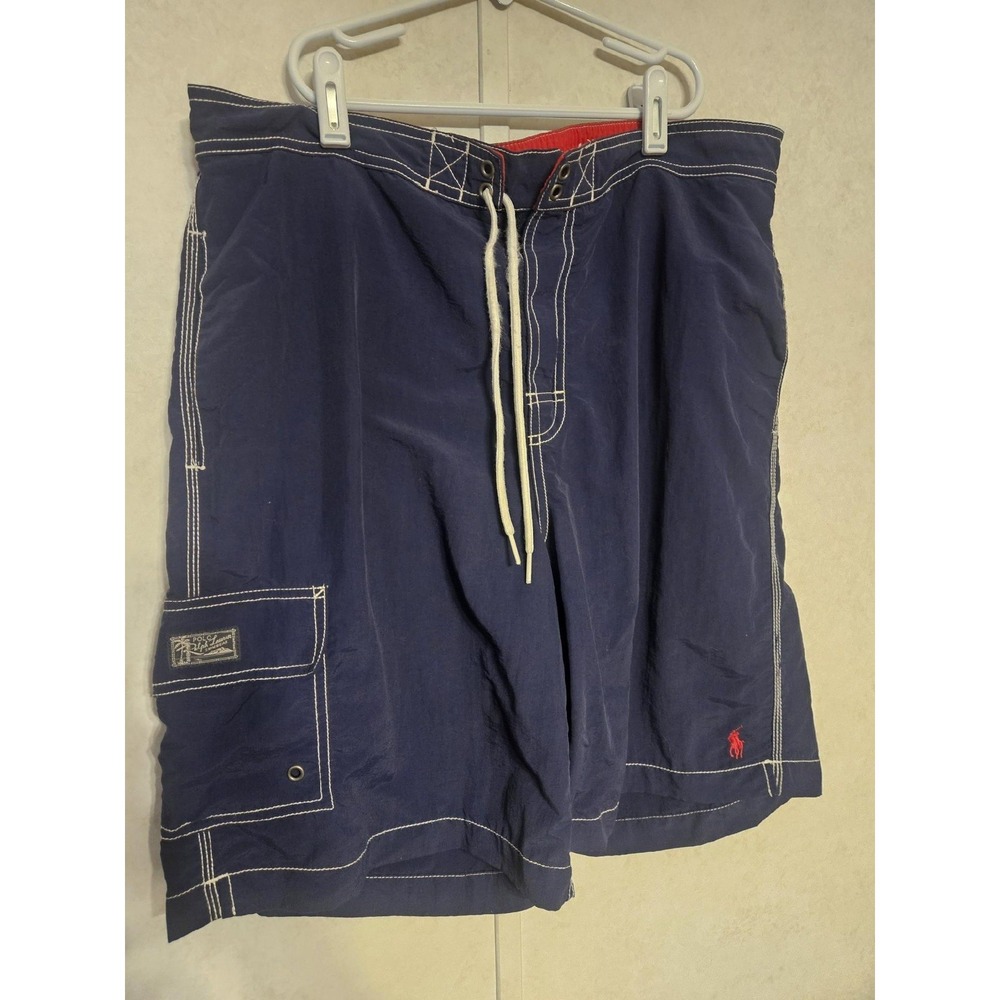 Polo Ralph Lauren  Mesh Lined Navy Blue Cargo Swim Shorts Trunks Large